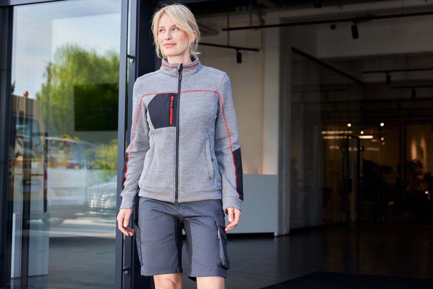 Daiber Ladies' Structure Fleece Jacket GRS in Black-Melange/Black/Silver – Modellansicht