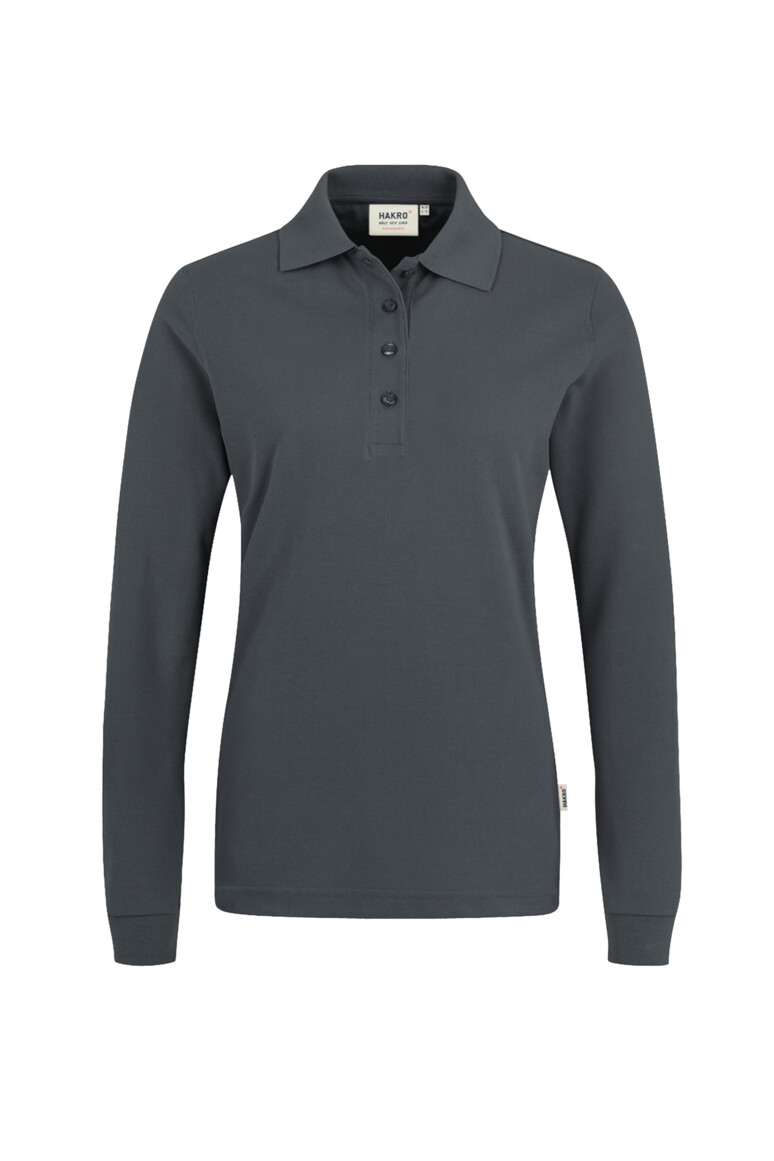 HAKRO 215 Damen Longsleeve-Poloshirt MIKRALINAR® in Anthrazit – Vorderansicht
