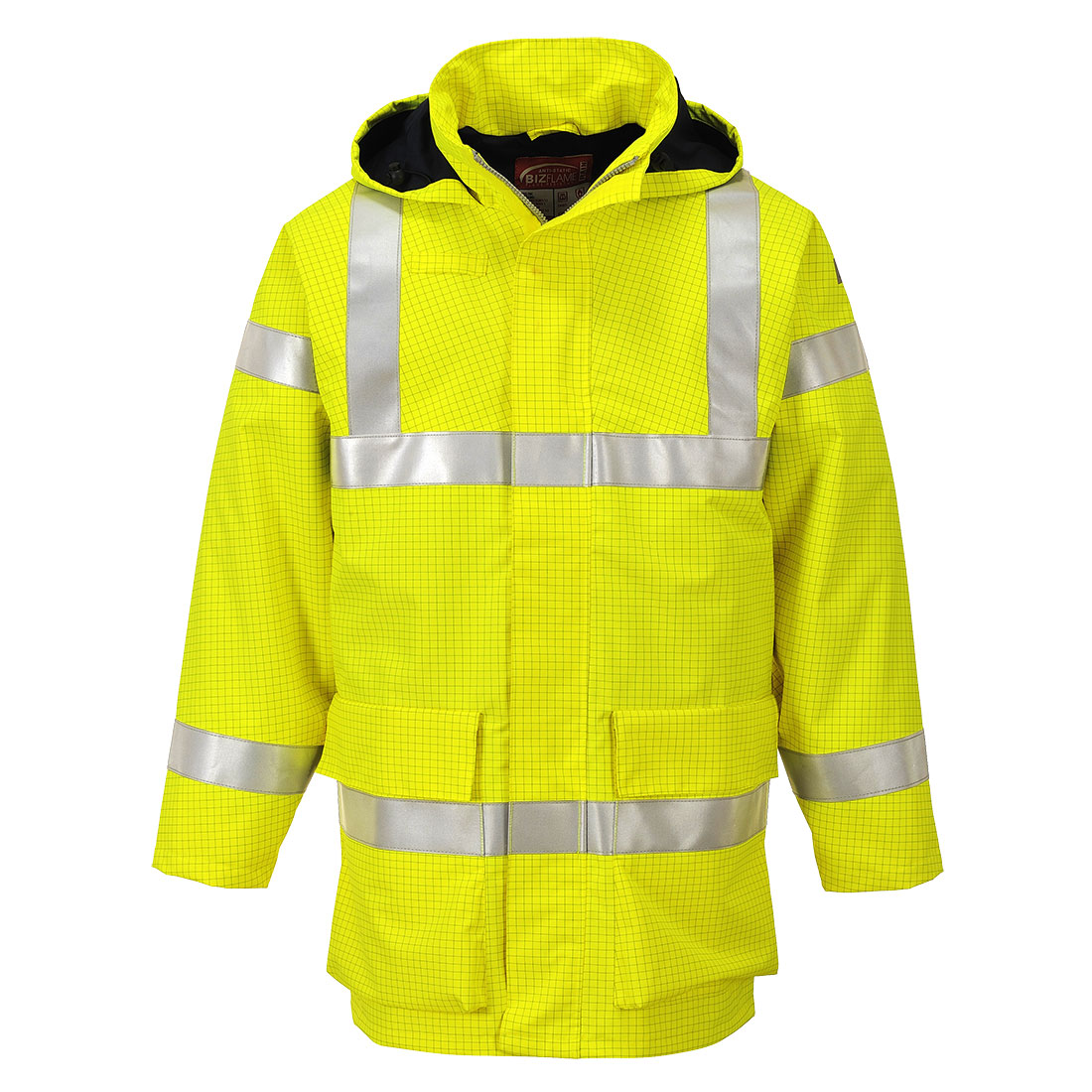 Portwest Bizflame Rain Hi-Vis FR Jacket in Gelb – Vorderansicht