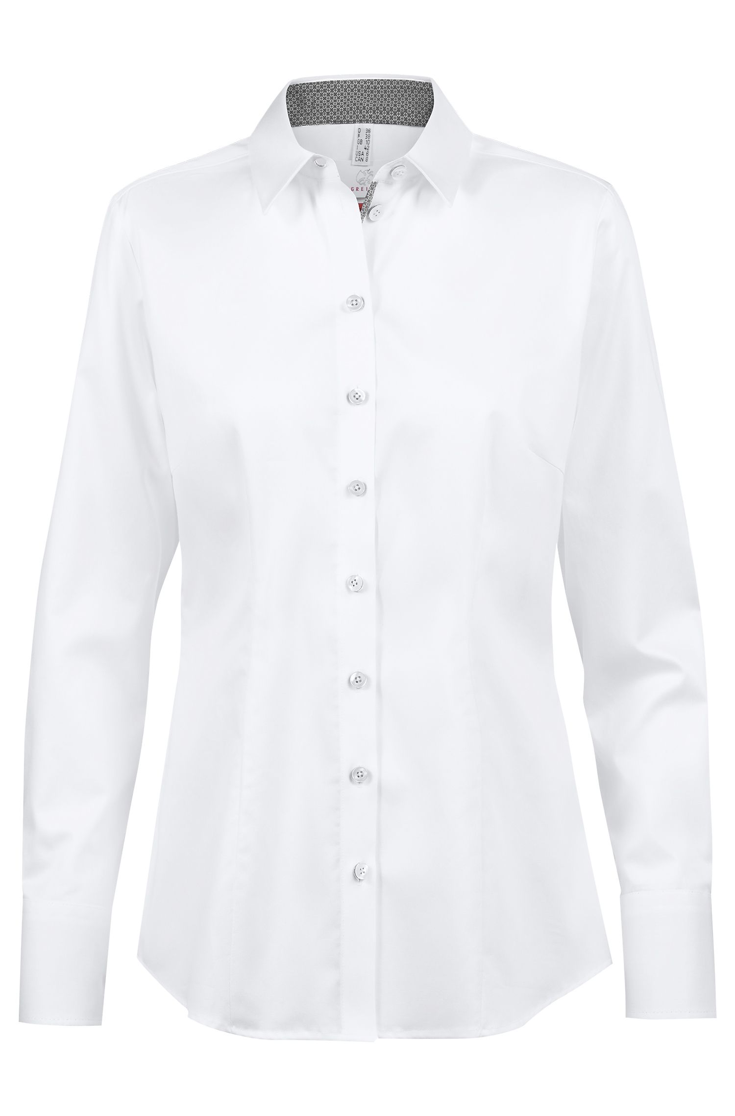 Greiff Damen-Bluse 1/1 RF Premium in Weiß/Kontrast Grau – Vorderansicht
