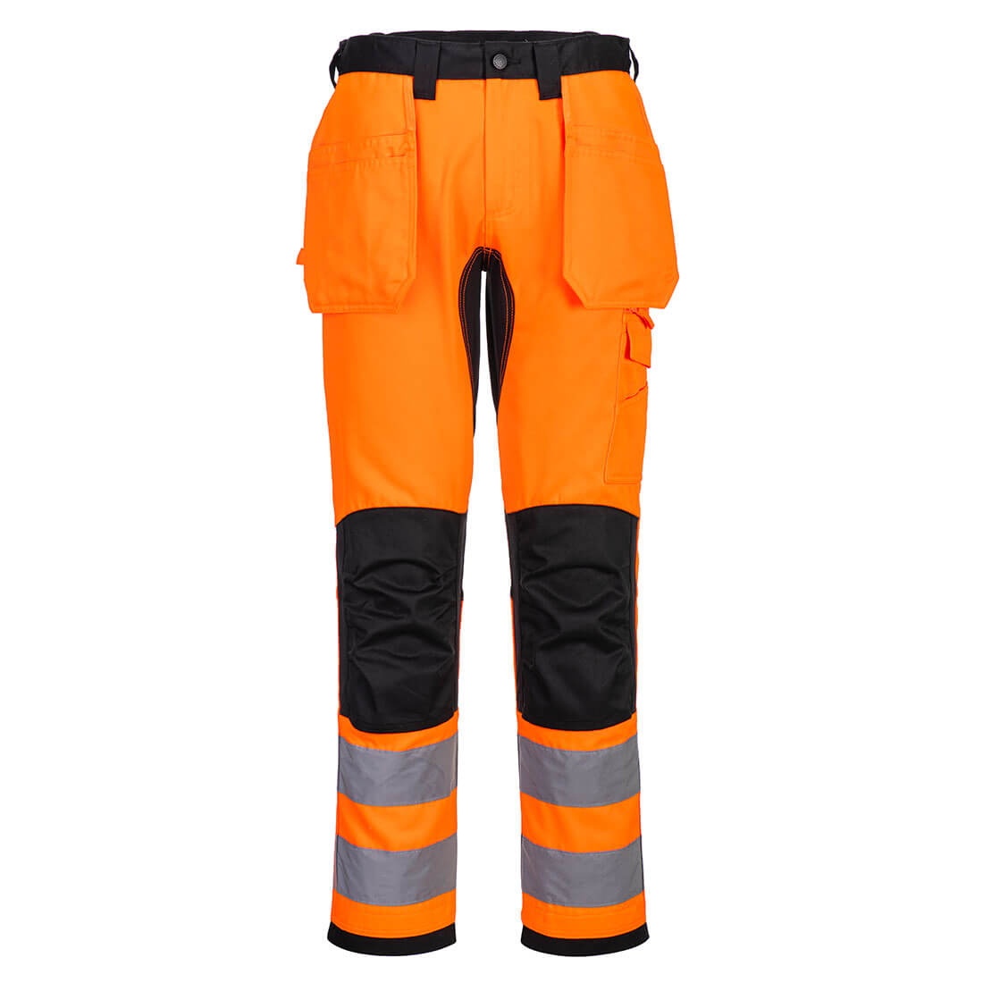 Portwest WX2 Eco Hi-Vis Holster Pocket Trousers in Orange/Schwarz – Vorderansicht