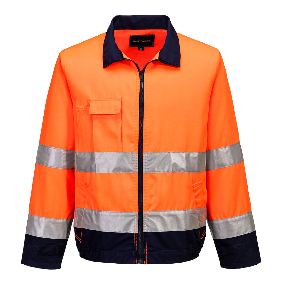 Portwest Madrid Hi-Vis Contrast Bomber Jacket in Orange/Marine – Vorderansicht