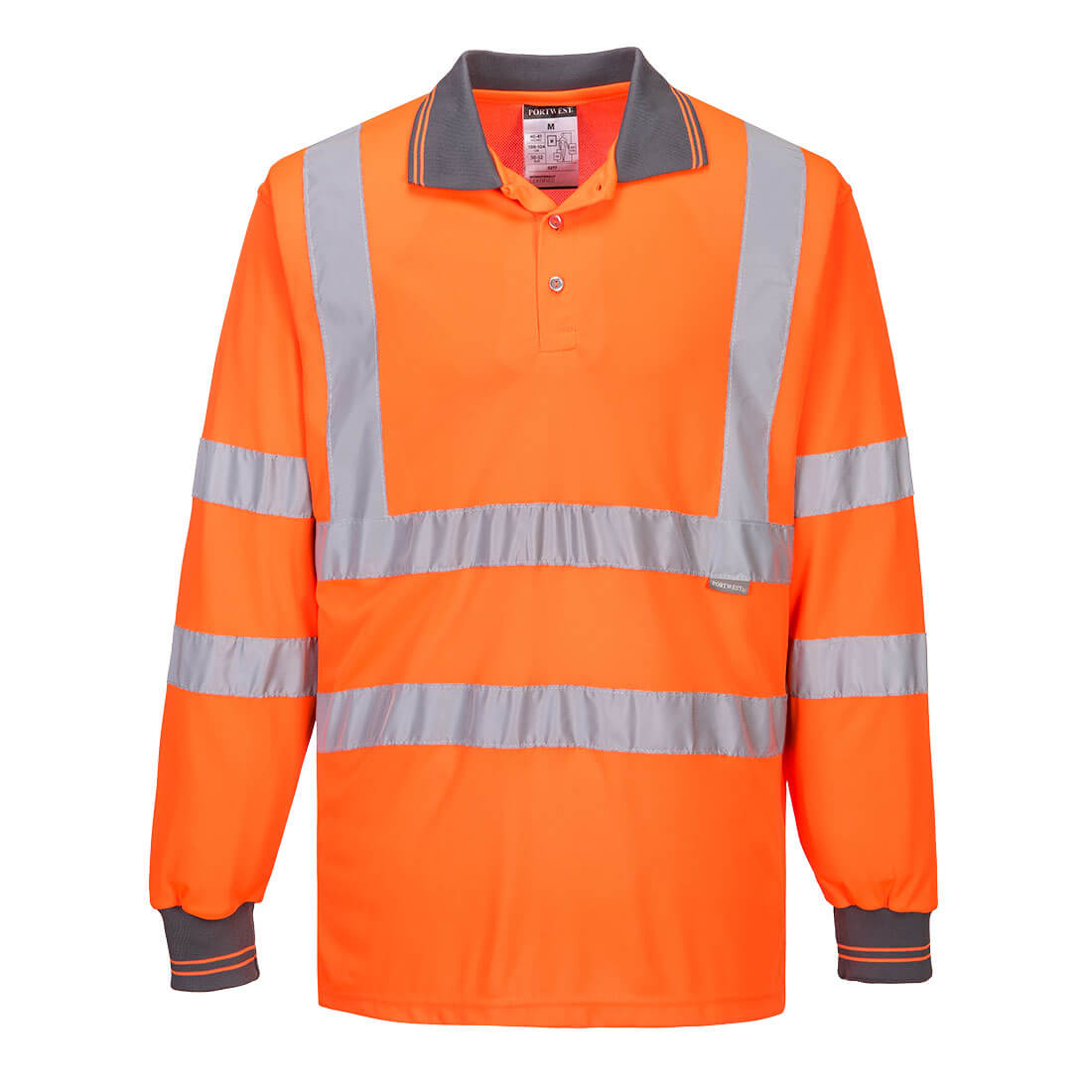 Portwest Hi-Vis Polo Shirt L/S in Orange – Vorderansicht