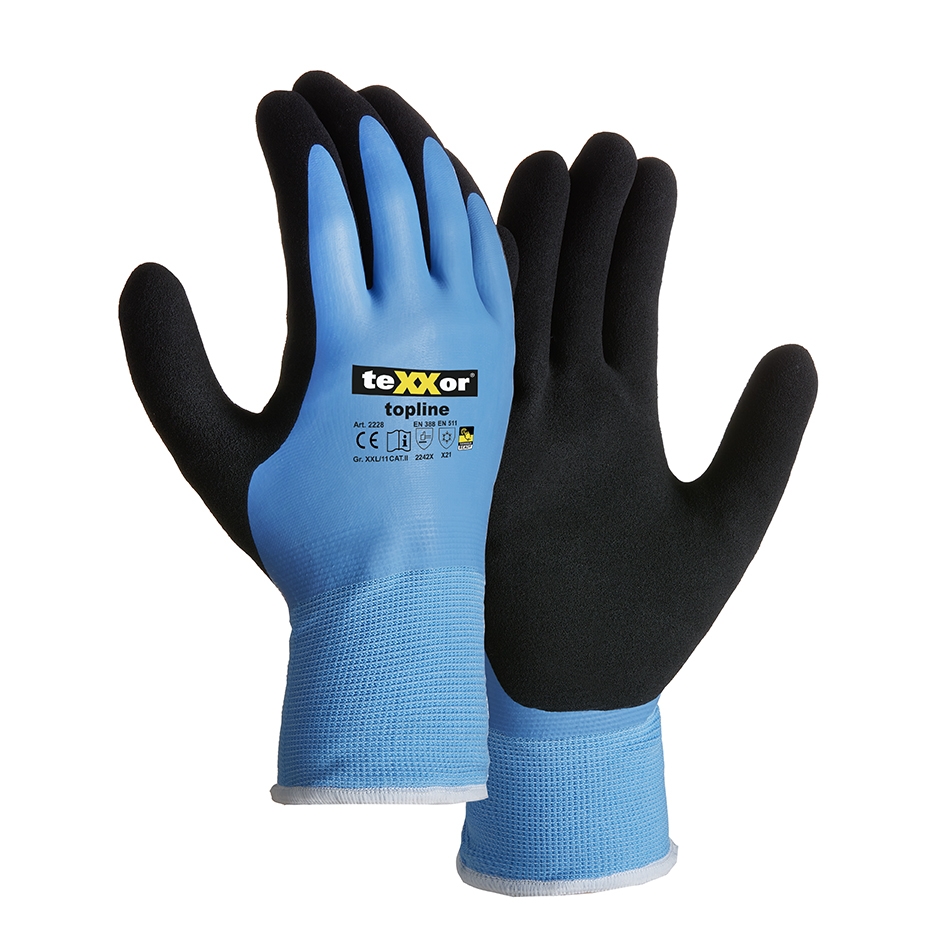 teXXor® Winterhandschuhe LATEX in Blau/Schwarz – Vorderansicht