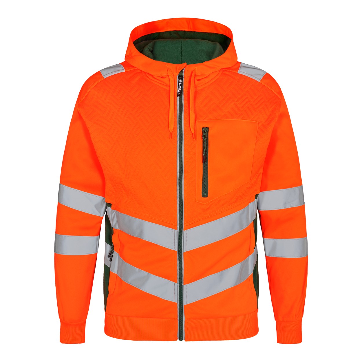 ENGEL Safety 8025-241 Sweatcardigan in Orange/Grün – Vorderansicht