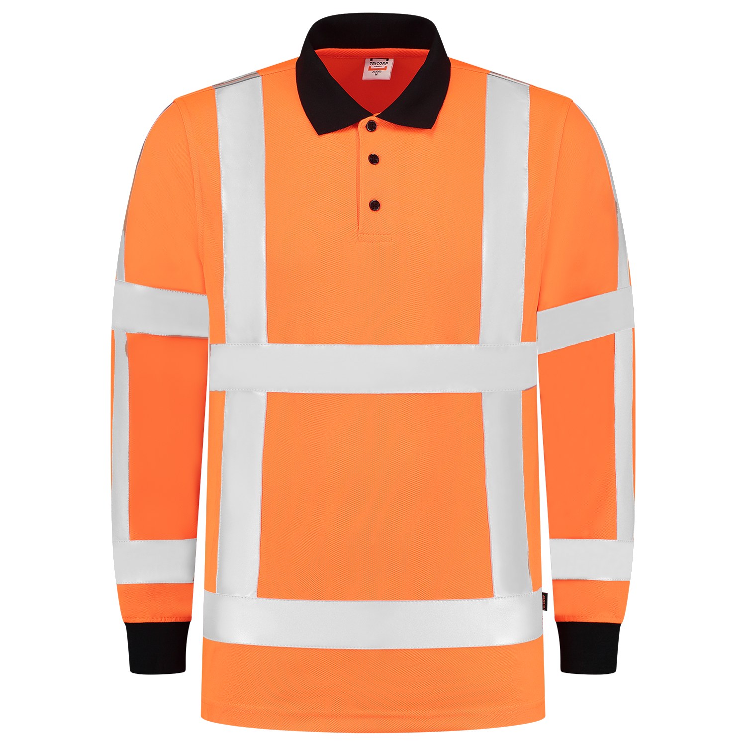 TRICORP Poloshirt EN ISO 20471 Birdseye, Langarm in Fluororange – Vorderansicht