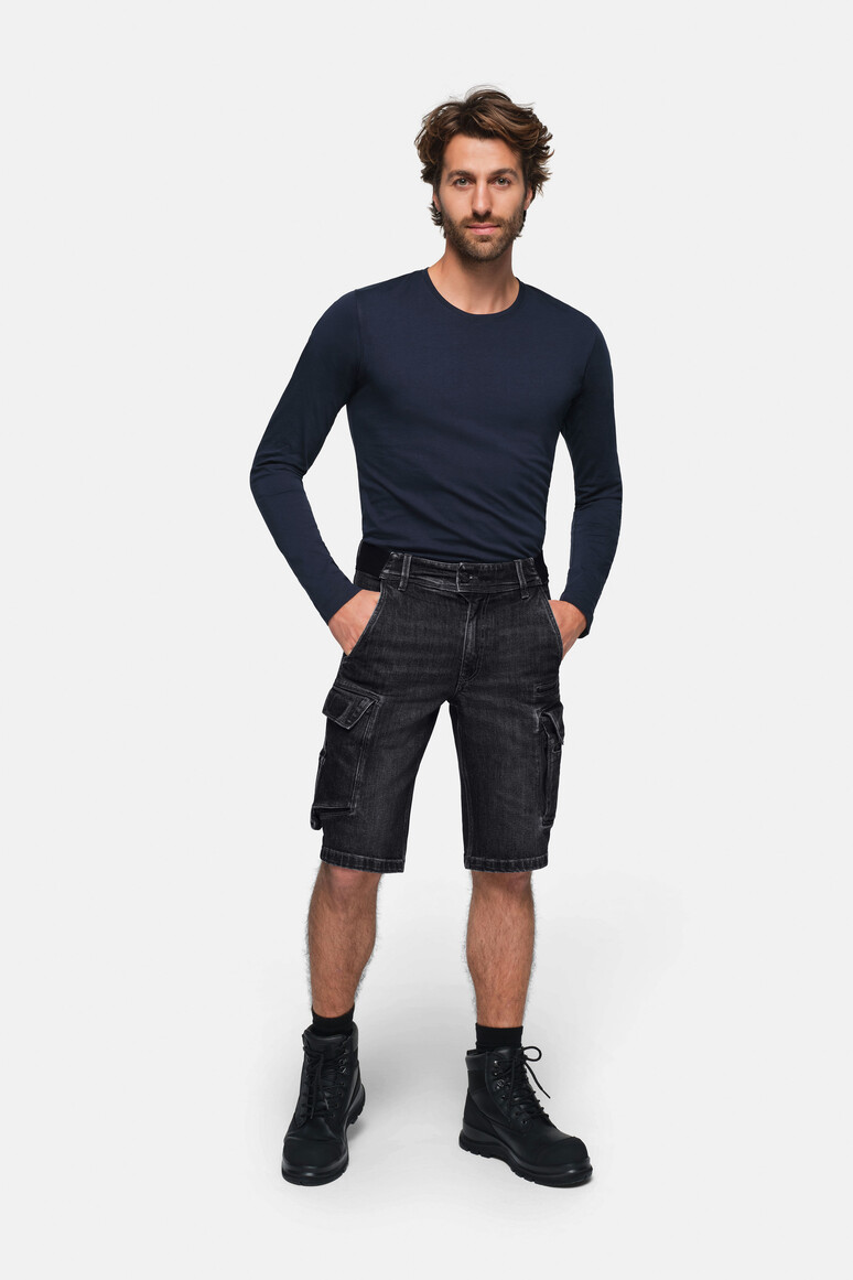 HAKRO 736 Worker-Jeansshorts Dyneema® X-Stretch ECO in Schwarz – Modellansicht