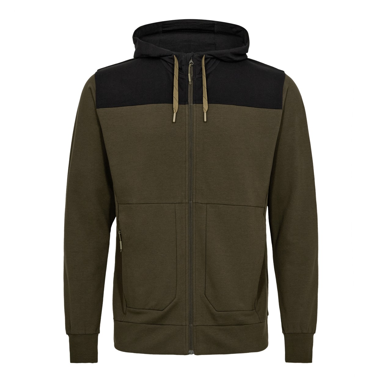 ENGEL Entire 8329-247 sweatcardigan mit kapuze in Forest Green/Schwarz – Vorderansicht