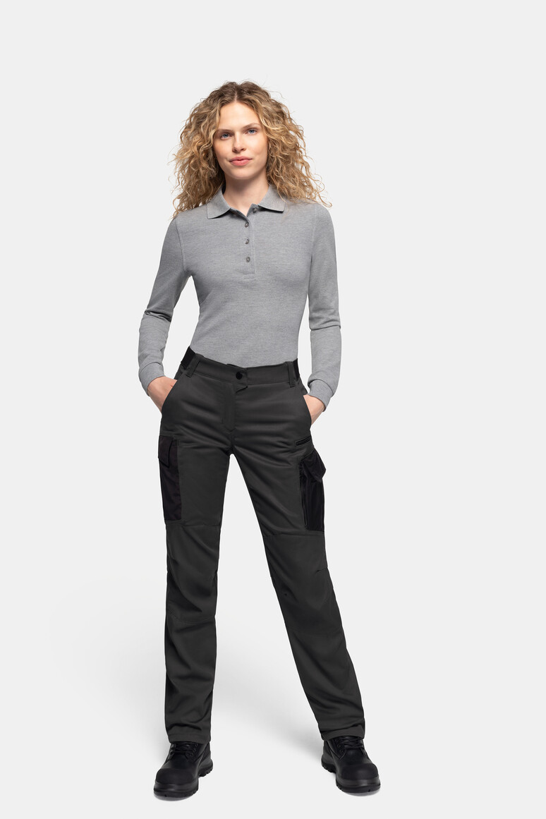 HAKRO 714 Damen Worker-Performancehose ECO in Karbongrau – Modellansicht