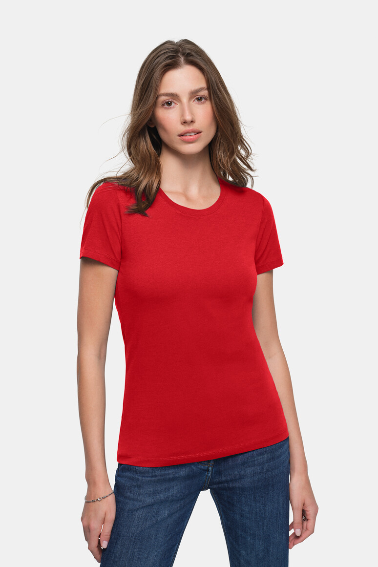 HAKRO 127 Damen T-Shirt Classic in Rot – Modellansicht