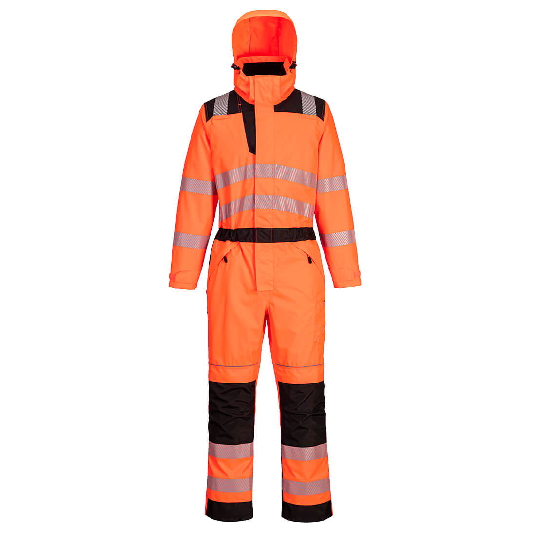 Portwest PW3 Hi-Vis Rain Coverall in Orange/Schwarz – Vorderansicht