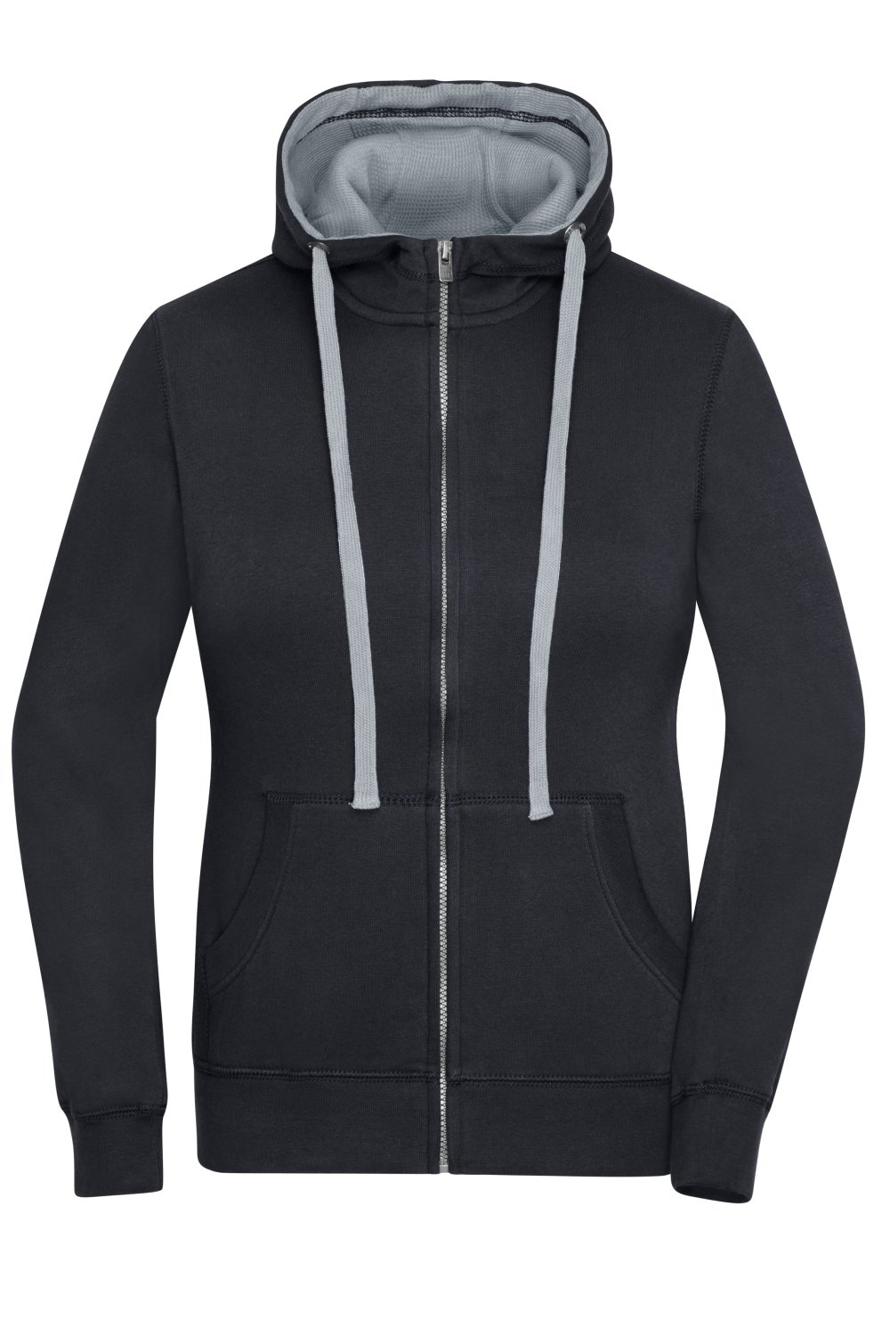 Daiber Ladies' Lifestyle Zip-Hoody in Black/Grey-Heather – Vorderansicht