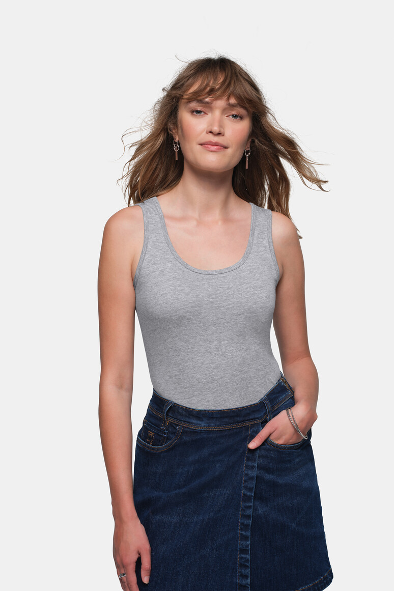 HAKRO 159 Damen Tank-Top Classic in Grau Meliert – Modellansicht