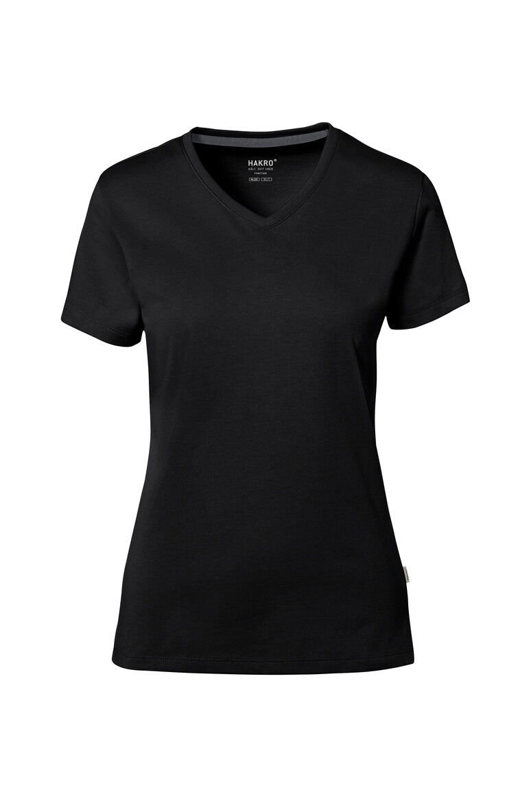 HAKRO 169 COTTON TEC® Damen V-Shirt in Schwarz – Vorderansicht