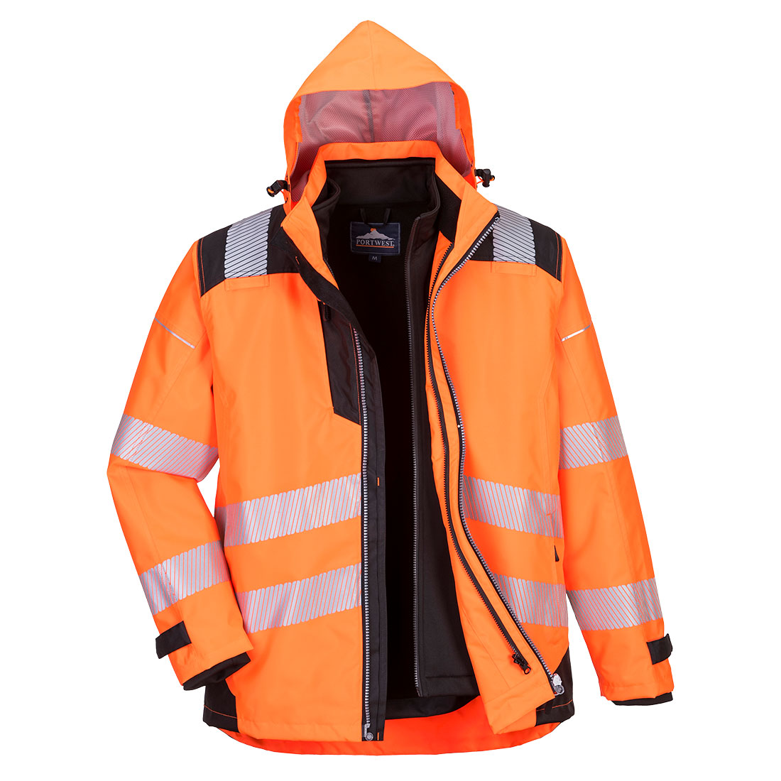 Portwest PW3 Hi-Vis 3-in-1 Jacket in Orange/Schwarz – Vorderansicht