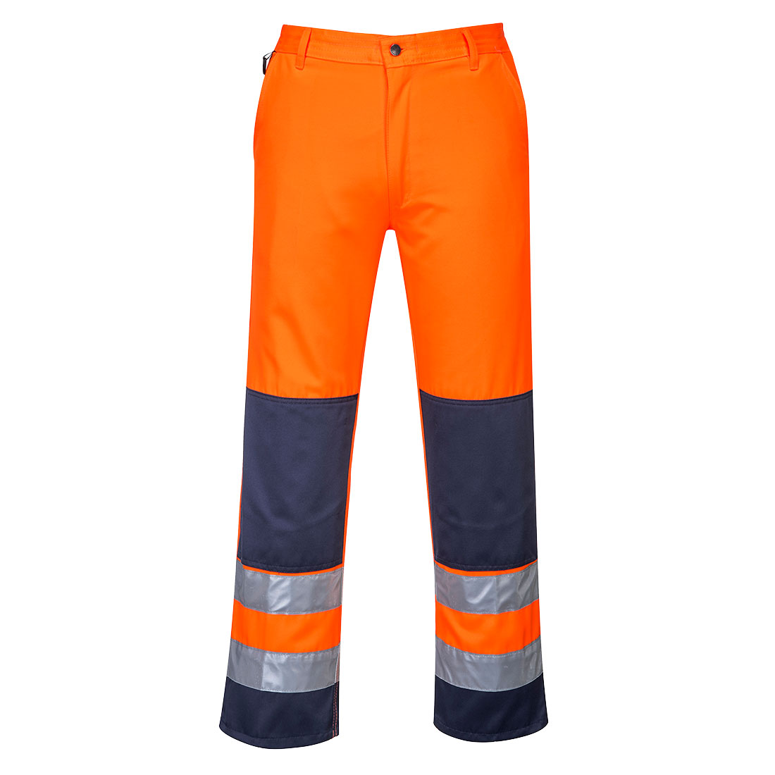 Portwest Seville Hi-Vis Contrast Work Trousers in Orange/Marine – Vorderansicht