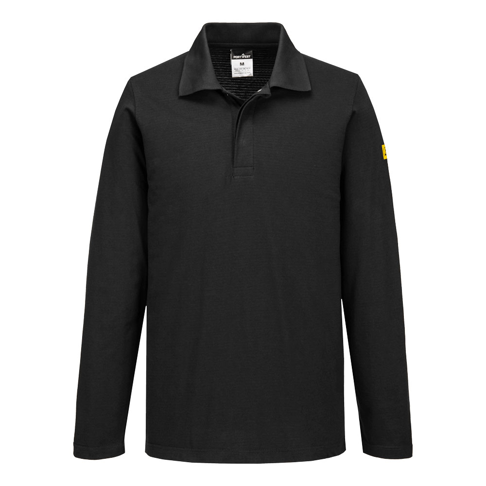 Portwest Anti-Static ESD Polo Shirt L/S in Schwarz – Vorderansicht