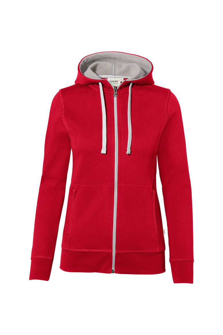 HAKRO 255 Damen Kapuzenjacke Bonded ECO in Rot/Silber – Vorderansicht