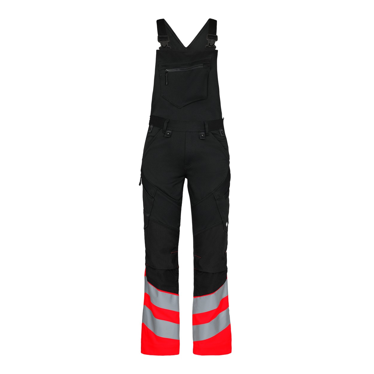 ENGEL Safety 3546-314 Latzhose mit 2-Wege-Stretch in Schwarz/Rot – Vorderansicht