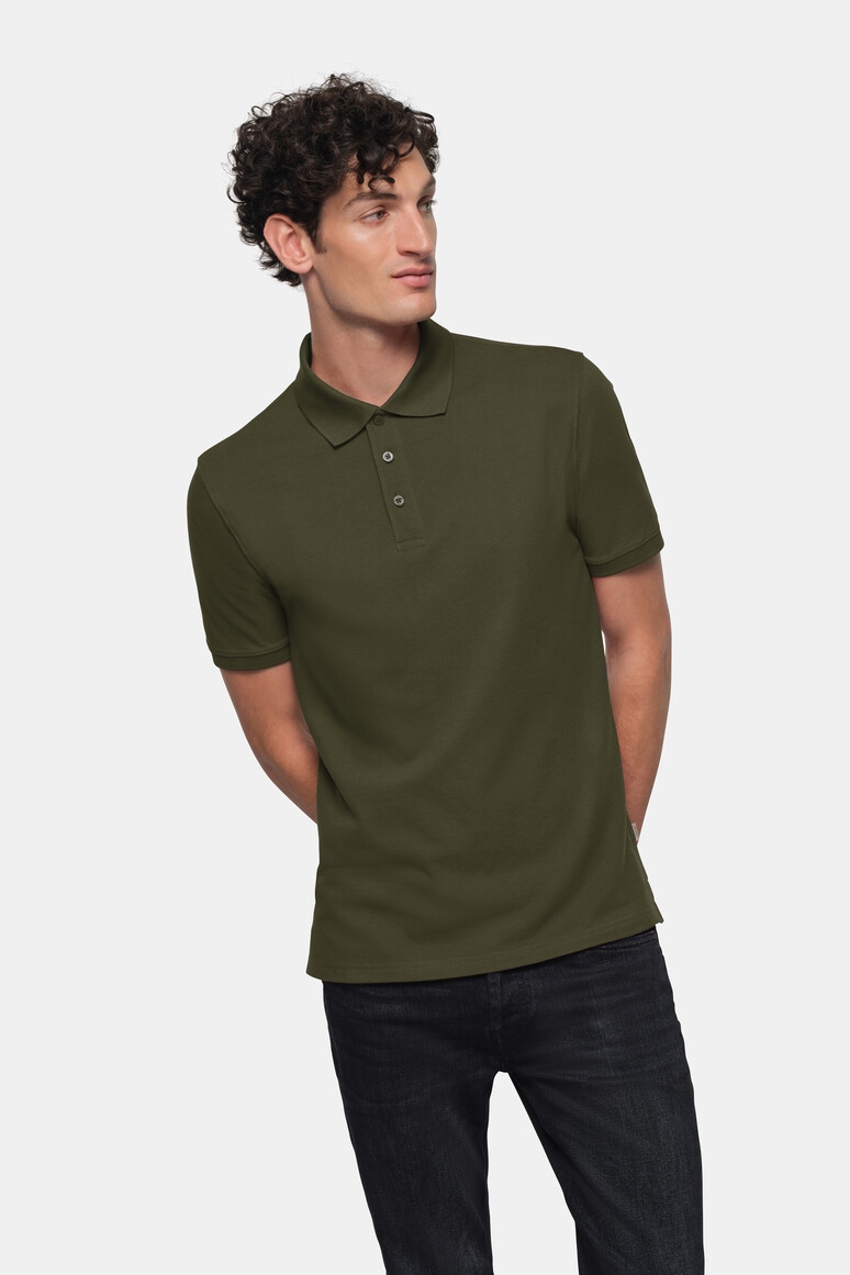 HAKRO 501 Poloshirt Bio-Baumwolle in Olive – Modellansicht
