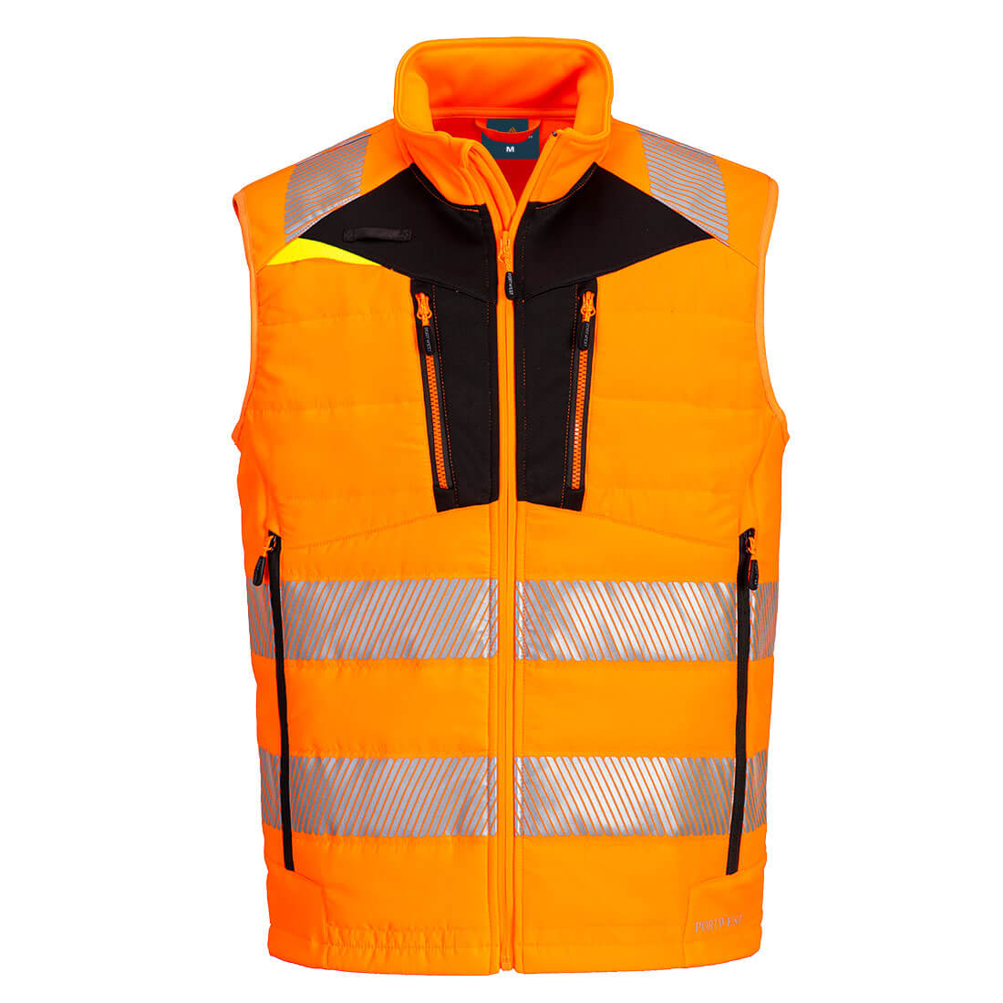 Portwest DX4 Hi-Vis Hybrid Baffle Bodywarmer in Orange/Schwarz – Vorderansicht