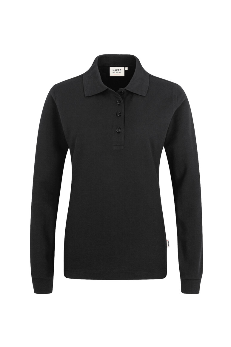 HAKRO 215 Damen Longsleeve-Poloshirt MIKRALINAR® in Schwarz – Vorderansicht