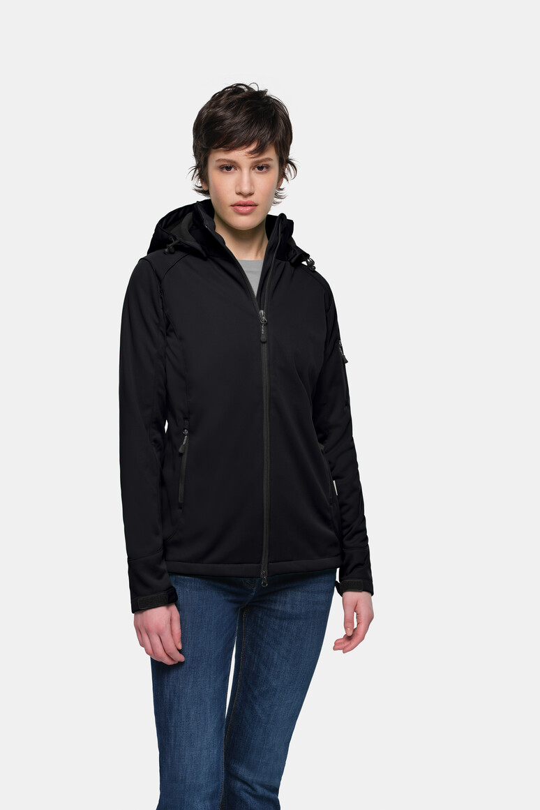 HAKRO 248 Damen Softshelljacke in Schwarz – Modellansicht