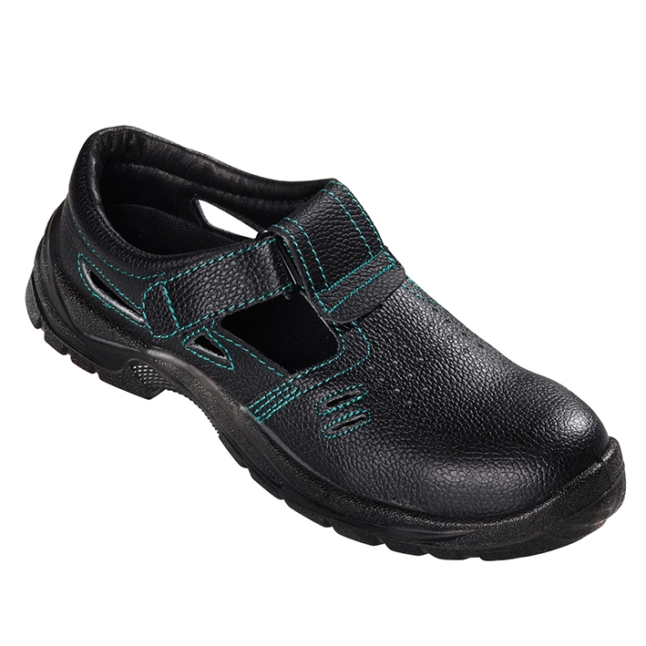 teXXor® S1-Sicherheitsklettsandalen GAP in Schwarz/Grün – Vorderansicht