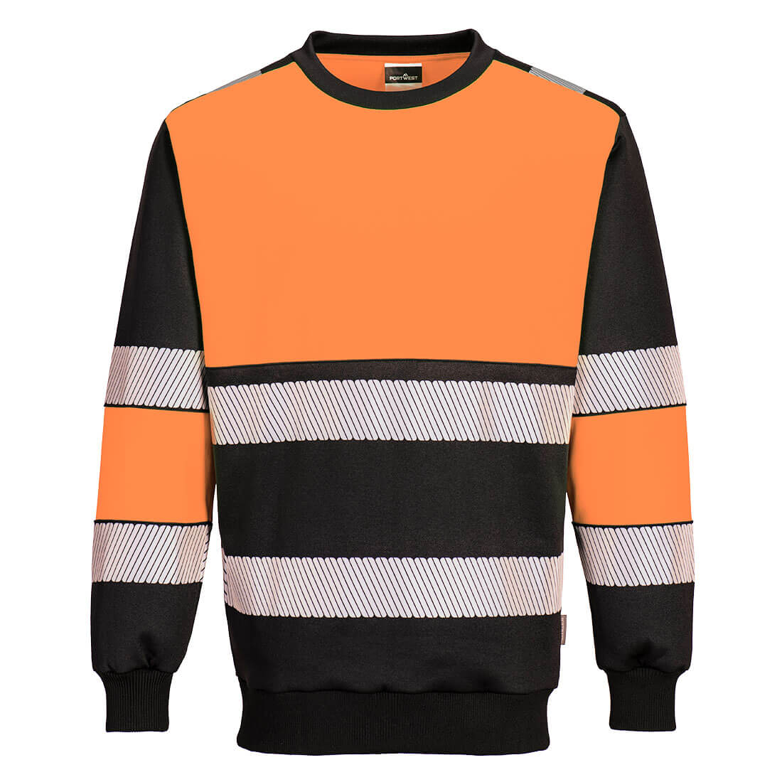 Portwest PW3 Hi-Vis Class 1 Sweatshirt in Orange/Schwarz – Vorderansicht