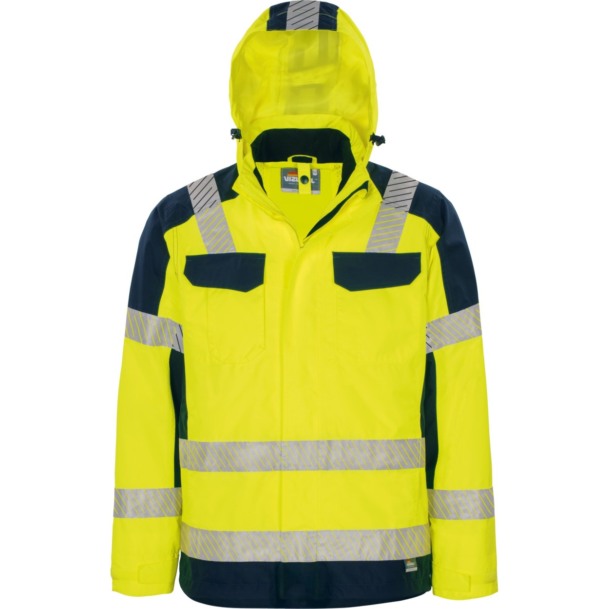 Vizwell Warnschutz-Außenjacke VW433 in Leuchtgelb-Marine – Vorderansicht