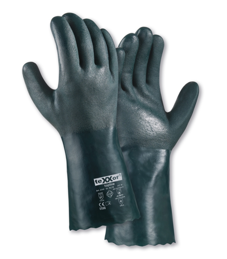 teXXor® topline Chemikalienschutz-Handschuhe PVC GRÜN in Grün – Detailansicht