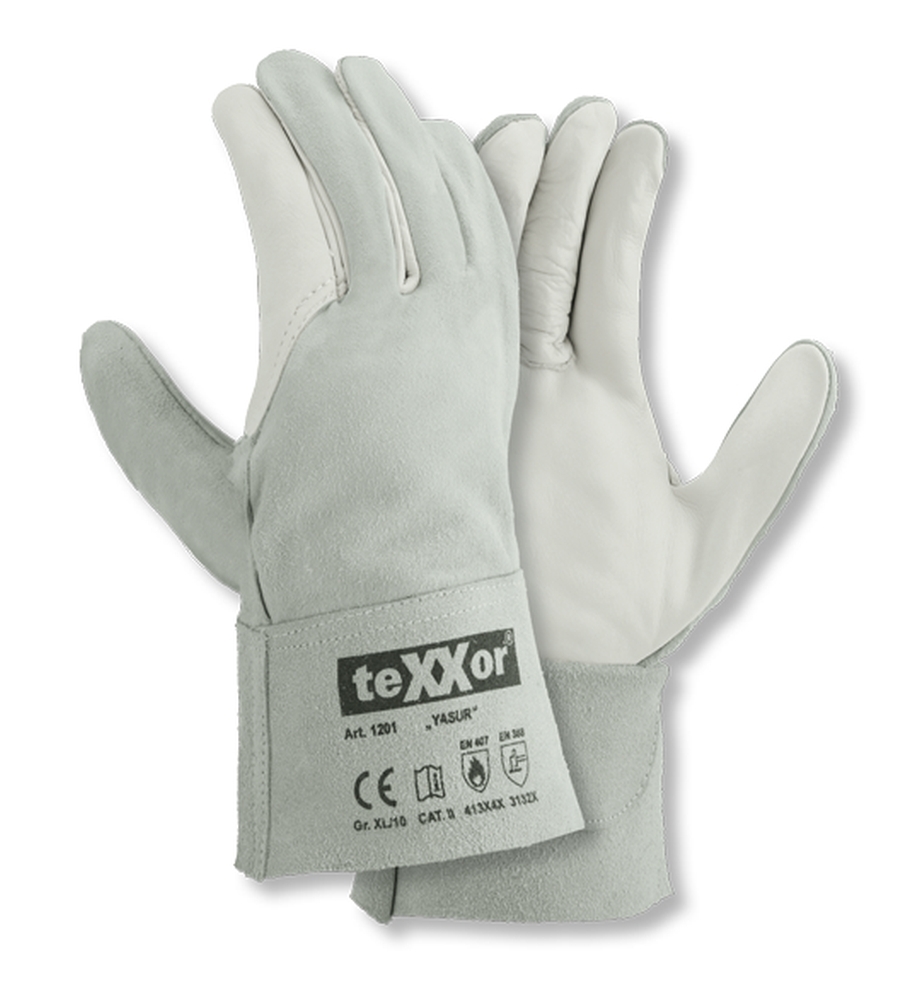 teXXor® Rindvoll-/Spaltleder Handschuhe YASUR in Natur – Vorderansicht