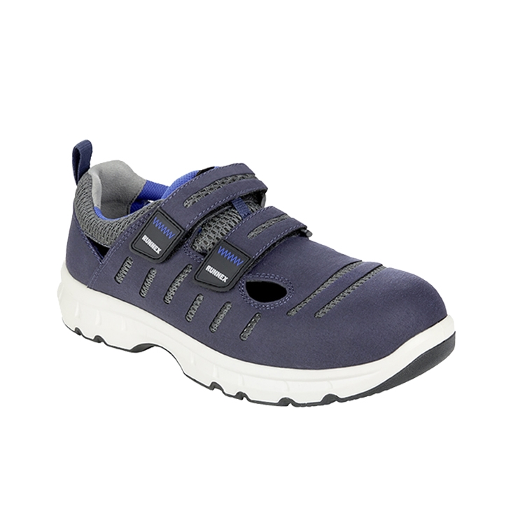 RUNNEX® S1PS-ESD-Sicherheitsklettsandalen FlexStar in Blau/Weiß/Grau – Vorderansicht