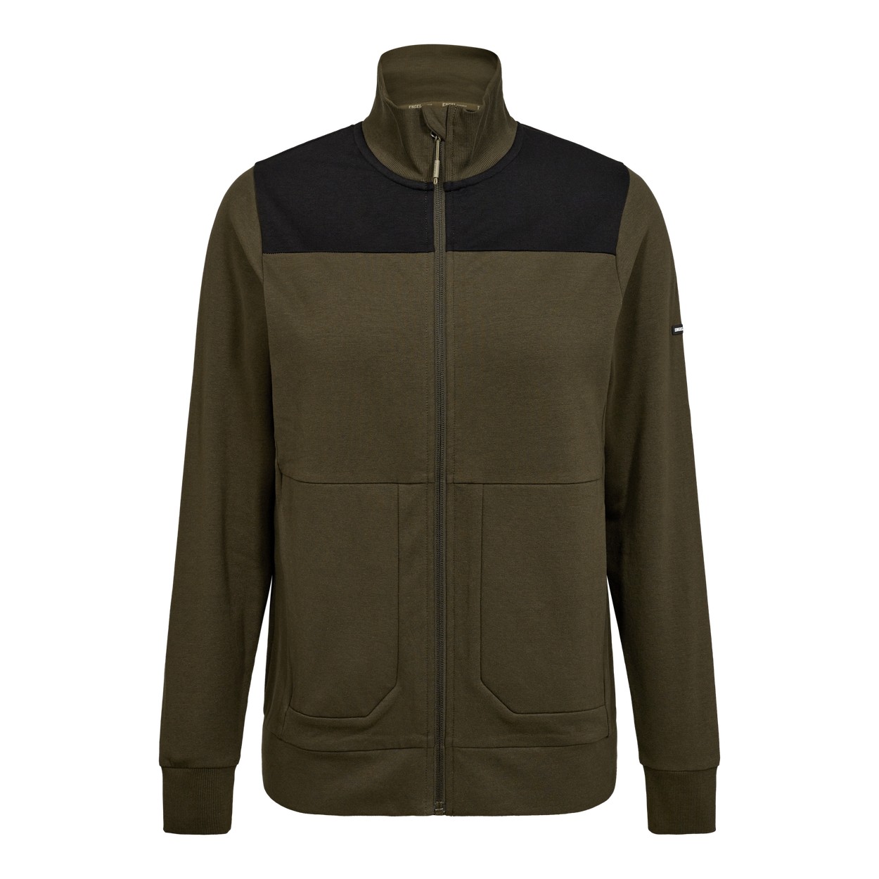 ENGEL Entire 8335-247 Damen Sweatcardigan mit Kragen in Forest Green/Schwarz – Vorderansicht