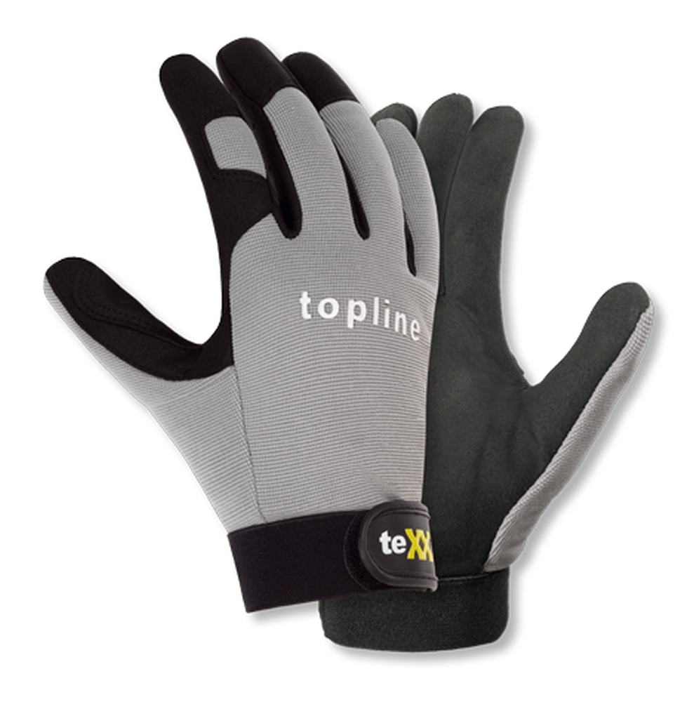 teXXor® topline Kunstleder-Handschuhe FRESNO, SB-Verpackung in Grau/Schwarz – Vorderansicht