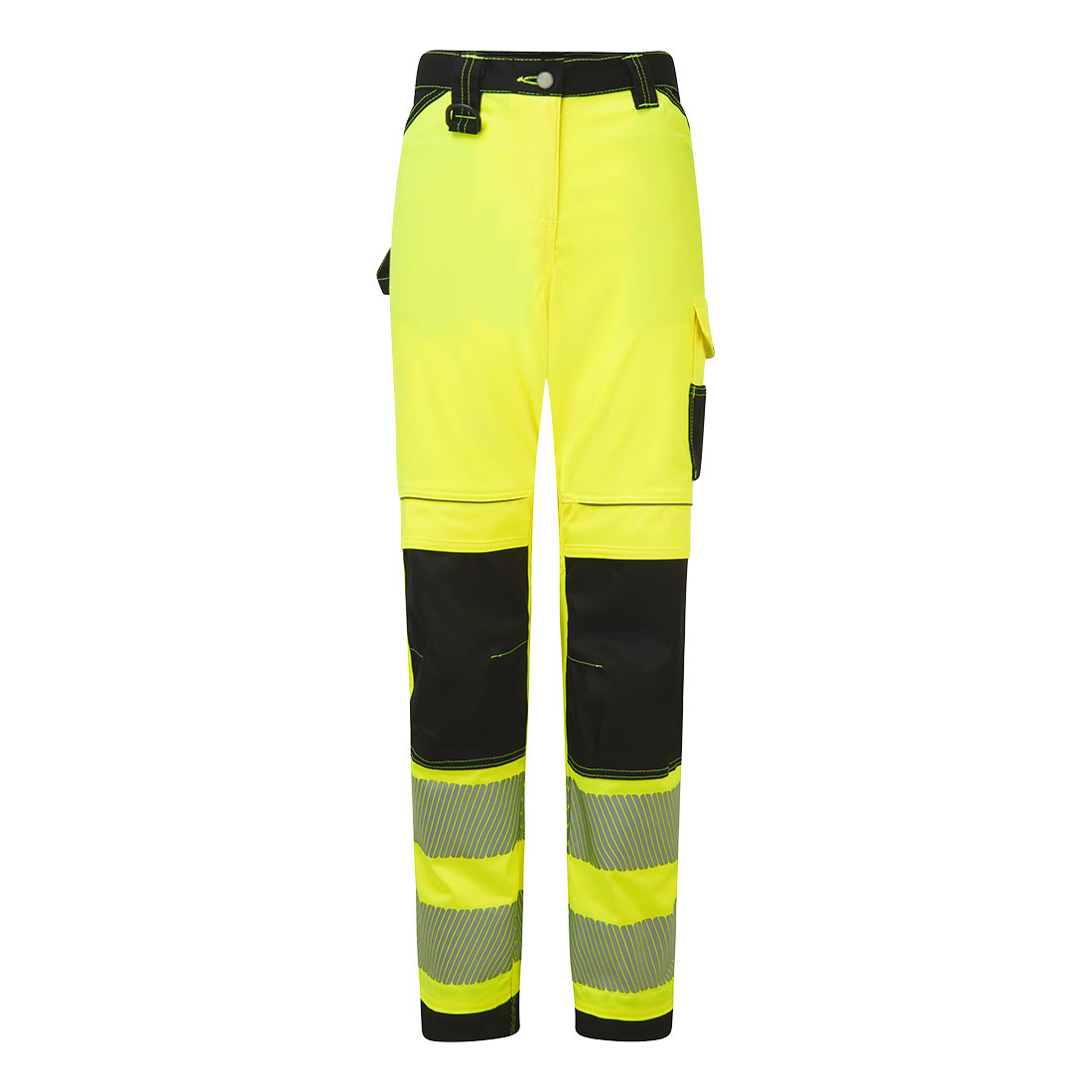Portwest PW3 Hi-Vis Women's Stretch Work Trousers in Gelb/Schwarz – Vorderansicht