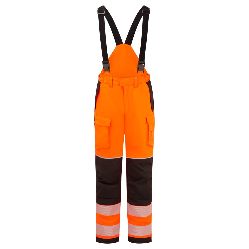 Portwest PW3 Modaflame Rain+ Hi-Vis Multi-Norm FR Winter Trousers in Orange/Schwarz – Vorderansicht