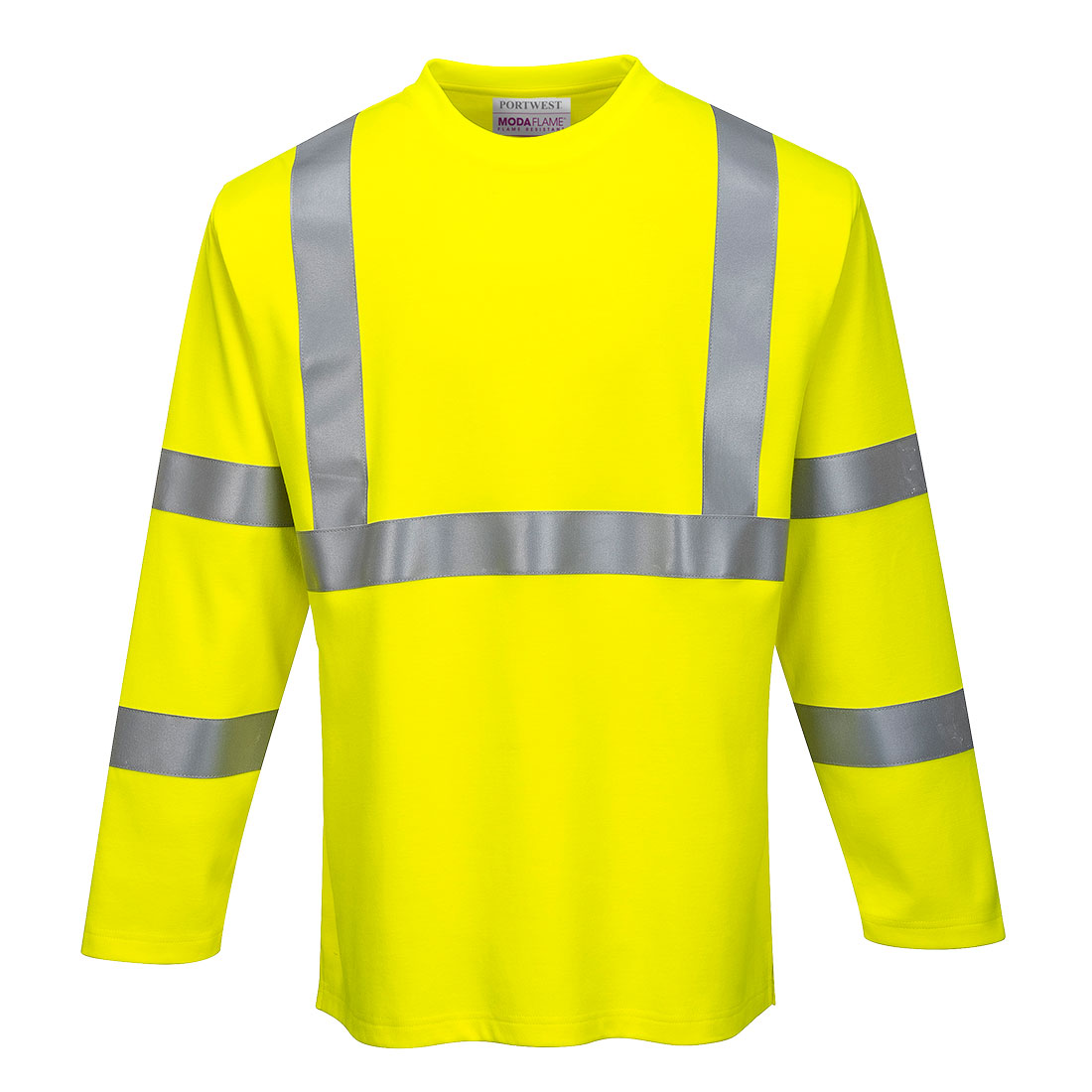 Portwest Modaflame Knit Hi-Vis FR Long Sleeve T-Shirt in Gelb – Vorderansicht