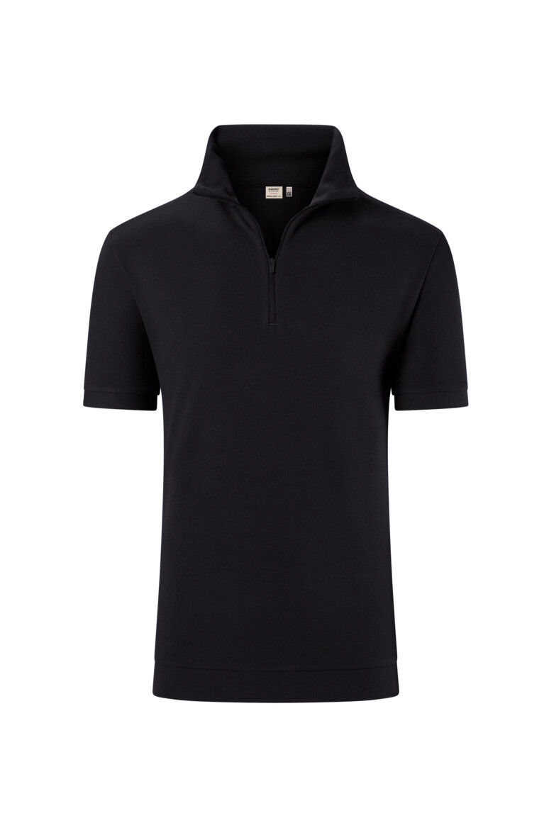 HAKRO 534 Zip-Shirt Piqué MIKRALINAR® ECO in Schwarz – Vorderansicht