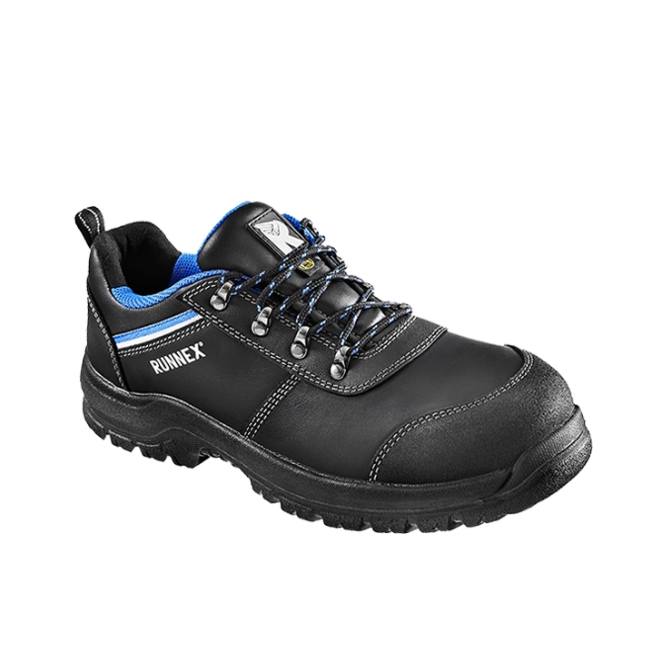 RUNNEX® S3S ESD-Sicherheitshalbschuhe TeamStar in Schwarz/Blau – Vorderansicht