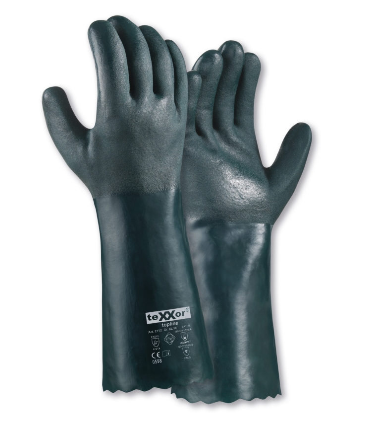 teXXor® topline Chemikalienschutz-Handschuhe PVC GRÜN in Grün – Detailansicht