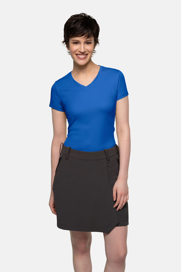 HAKRO 187 Damen V-Shirt COOLMAX® ECO in Royalblau – Modellansicht