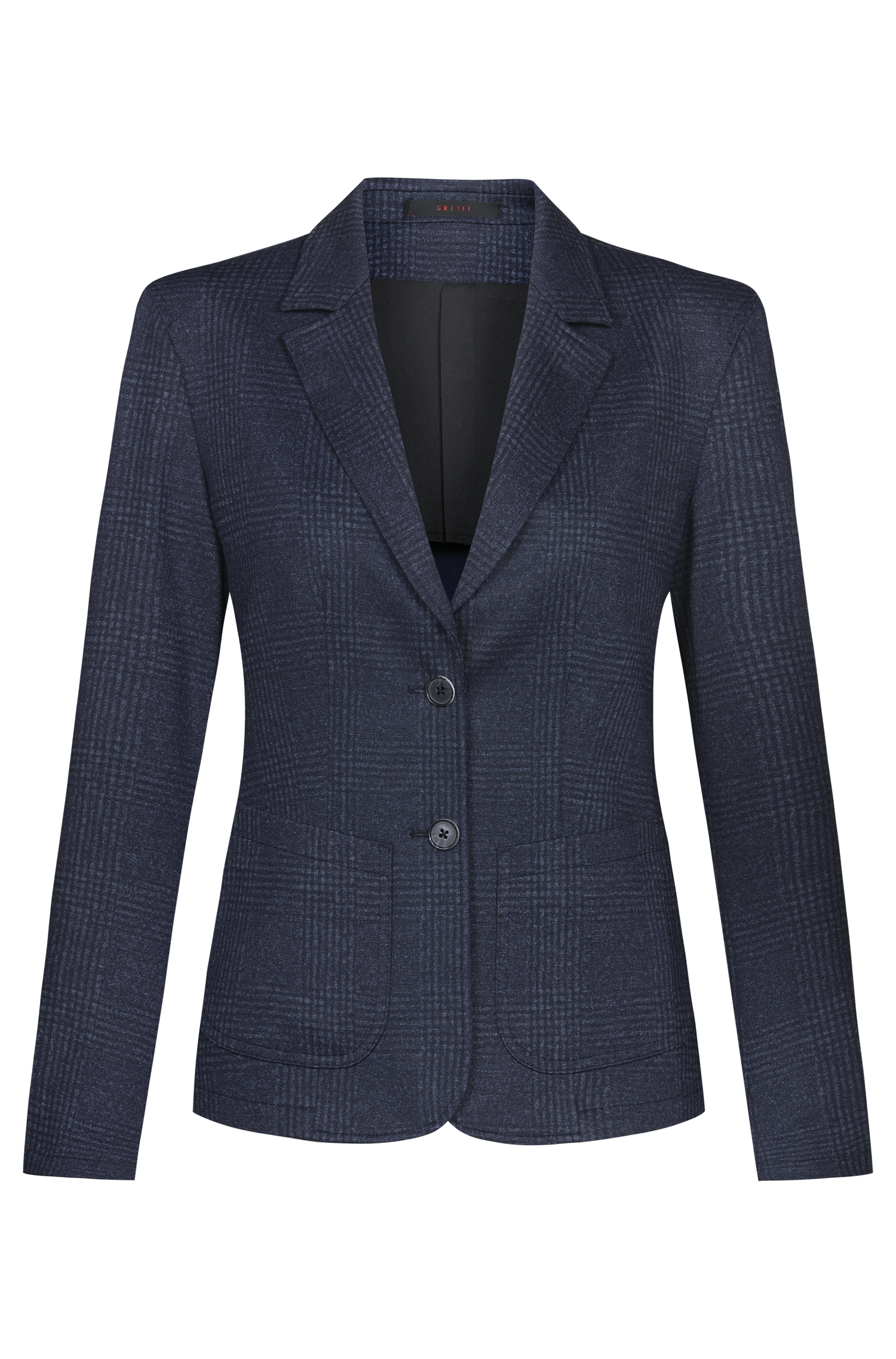 Greiff Damen-Jerseyblazer RF Casual in Glencheck Blau – Vorderansicht