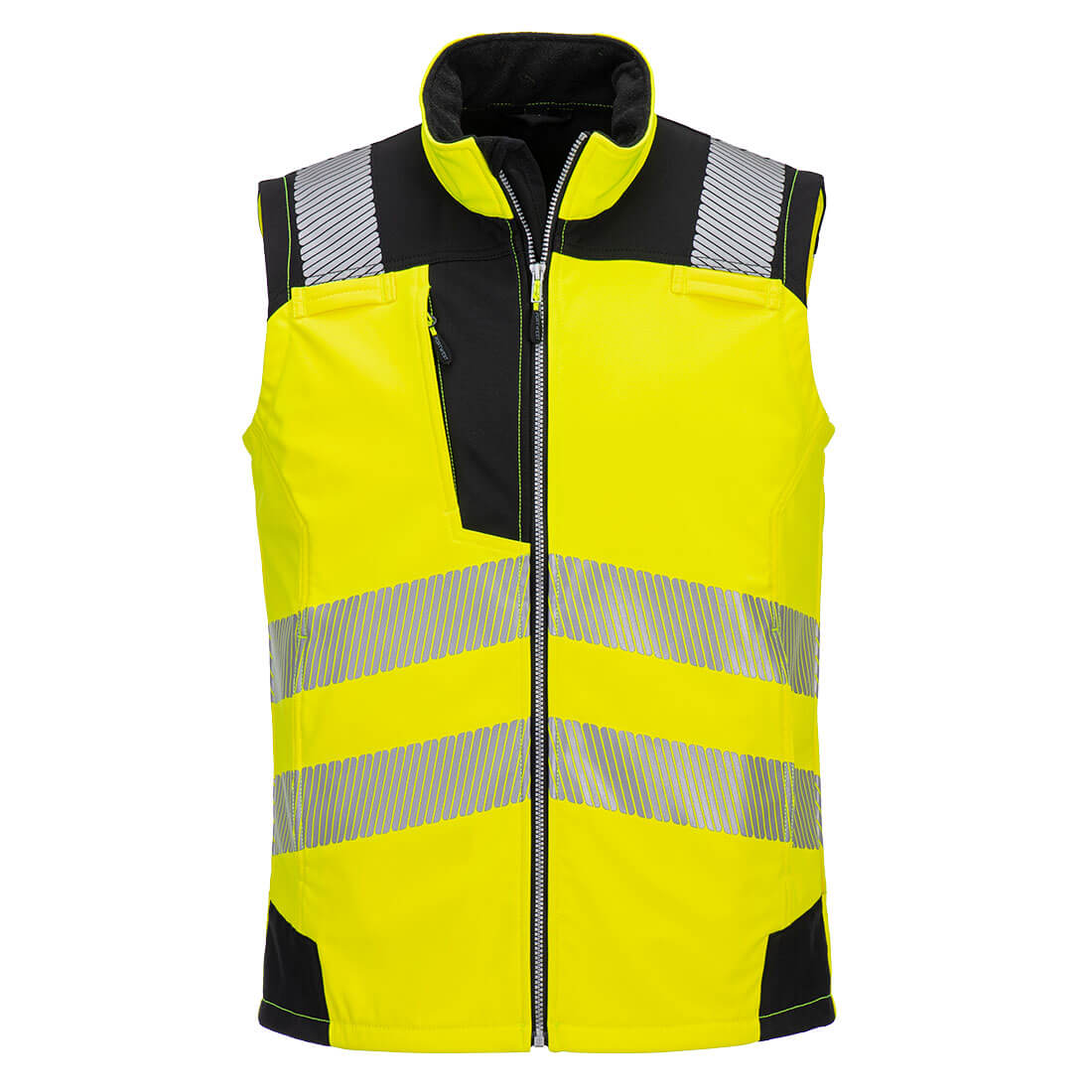 Portwest PW3 Hi-Vis Softshell Gilet (3L) in Gelb/Schwarz – Vorderansicht