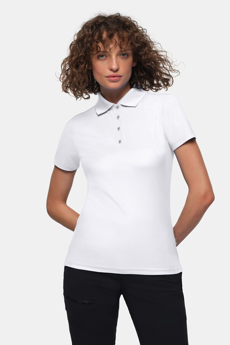 HAKRO 206 Damen Poloshirt COOLMAX® ECO in Weiß – Modellansicht