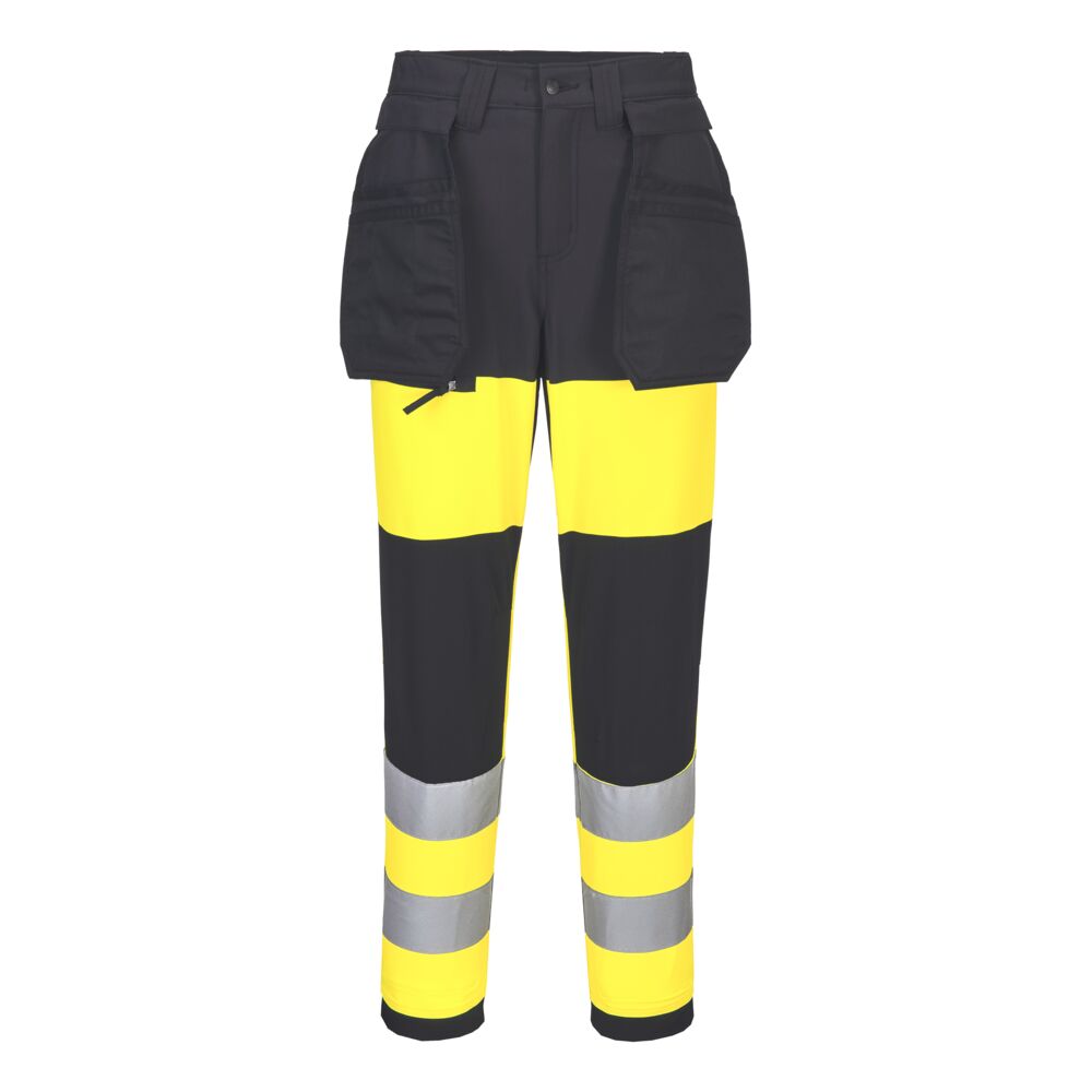 Portwest WX2 Eco Hi-Vis Women's Class 1 Stretch Trouser in Gelb/Schwarz – Vorderansicht
