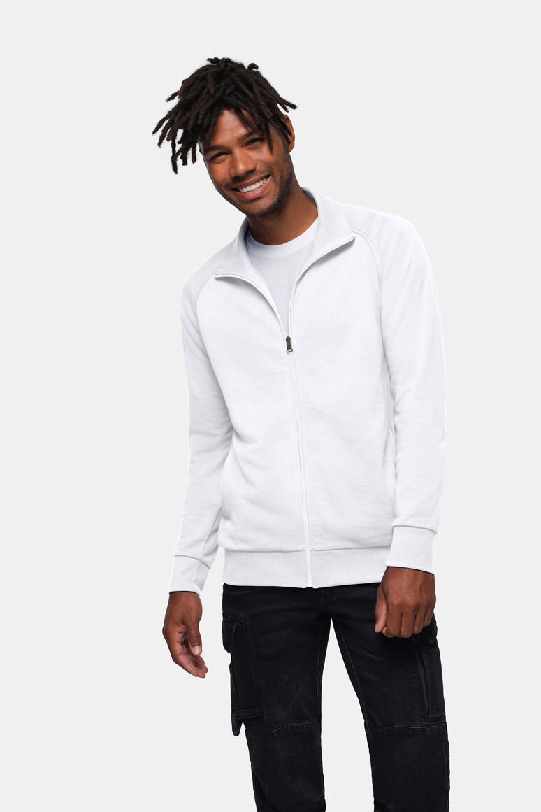 HAKRO 606 Sweatjacke Premium in Weiß – Modellansicht