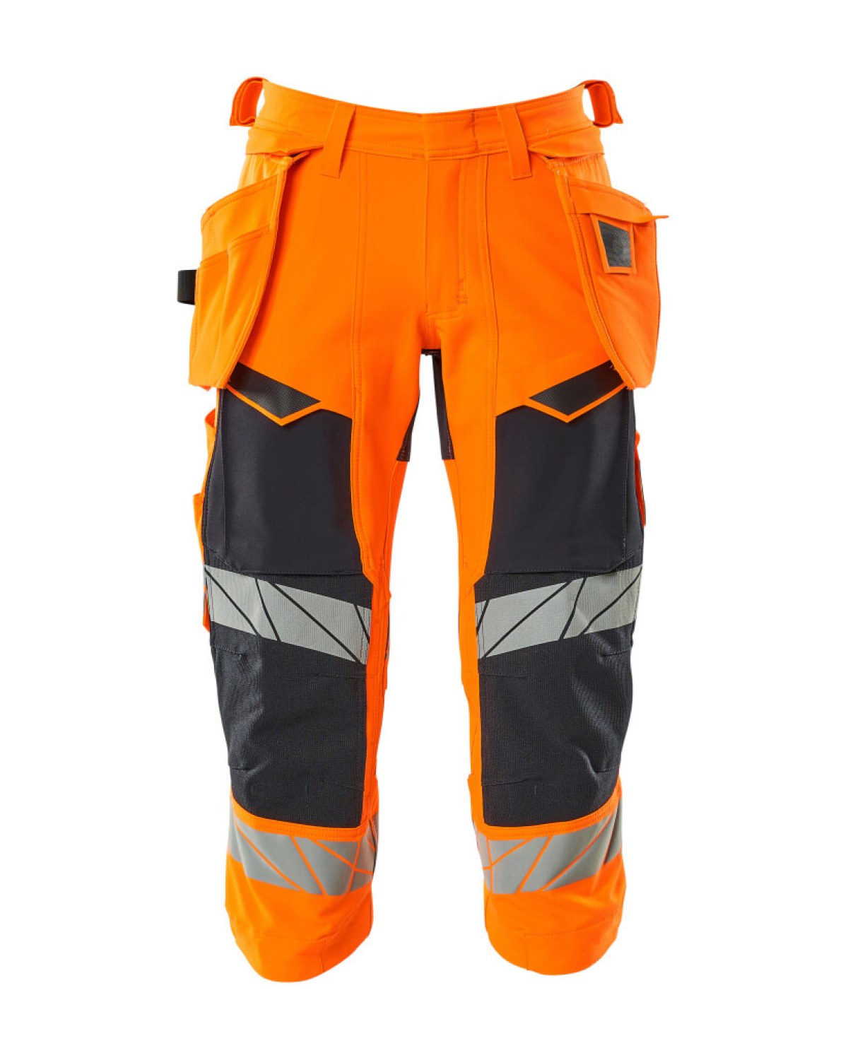 MASCOT Accelerate Safe Dreiviertel-Hose mit Hängetaschen in Hi-Vis Orange/Schwarzblau – Vorderansicht
