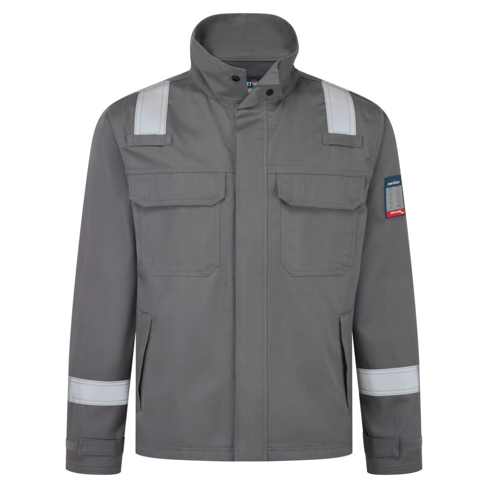 Portwest Bizflame Work+ FR Jacket in Grau – Vorderansicht