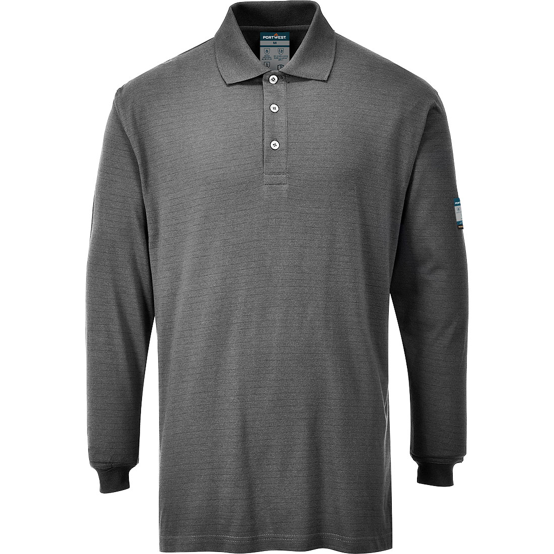 Portwest Modaflame Knit FR Long Sleeve Polo Shirt in Grau – Vorderansicht